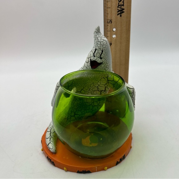Rare Vtg Kirkland's Halloween Crackled Ghost Candleholder w Green Glass Votive - Picture 3 of 15